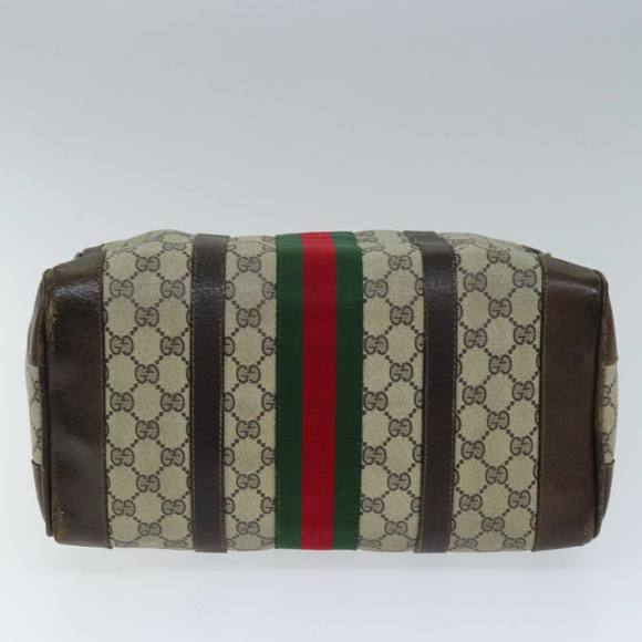 GUCCI GG Canvas Web Sherry Line Hand Bag PVC Beige Green Red Auth 73093 - Picture 5 of 16